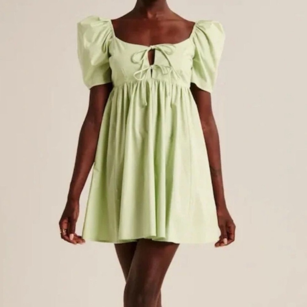 Abercrombie & Fitch Light Green Puff Sleeve Babydoll Mini Dress